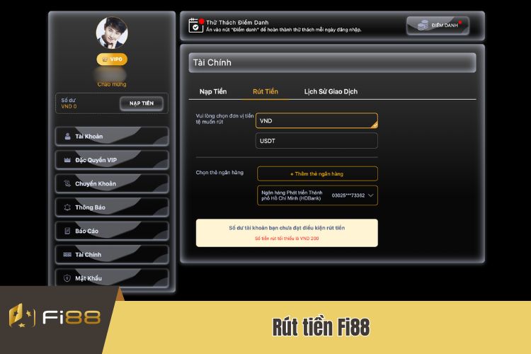 Quy trình rút tiền nhanh chóng từ nhà cái Fi88